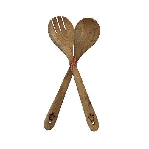 Beachcombers B22162 Wood Salad Fork and Spoon Set Of 2, 12-inch High