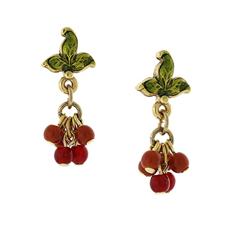 1928 Jewelry 14K Gold Dipped Burgundy Beaded Earrings