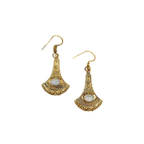 Anju Tanvi Earrings with Semiprecious Rainbow Moonstone for Women, Gold-Plated