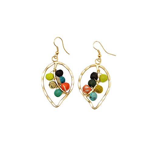 Anju Aasha Indian Recycled Sari Wrapped Leaf Earrings