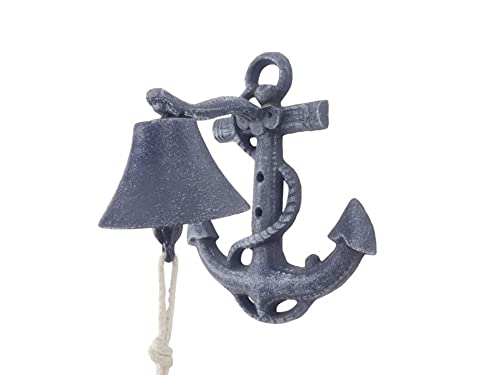 Hampton Iron HANDCRAFTED NAUTICAL D‚àö√¢COR Rustic Dark Blue Cast Iron Wall Mounted Anchor Bell 8"