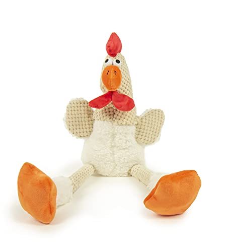 Worldwise goDog Checkers Rooster Skinny with Chew Guard Technology Plush Dog Toy, Large, White