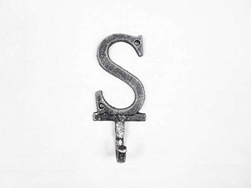 Hampton Iron Rustic Silver Cast Iron Letter S Alphabet Wall Hook 6" - Cast Iron Decor - Cast