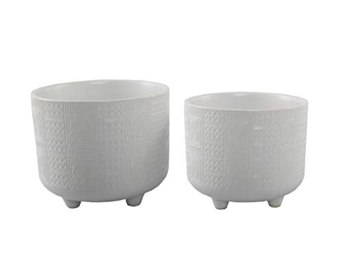 Flora Bunda 6 in & 4.75 in Hiero Ceramic Footed Planter,Matte White Set of 2