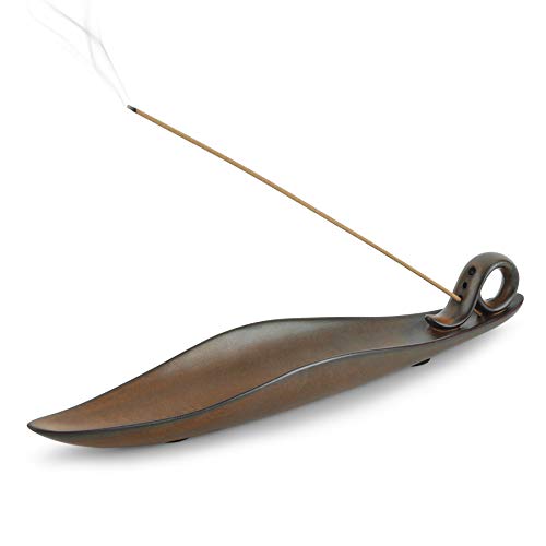 ComSaf Ceramic Incense Stick Holder 9 Inch Long with 3 Holes, Handmade Stick Ash Catcher Leaf Shape Decorative Incense Burner Tray for Meditation, Yoga, Spa Relaxation, Brown