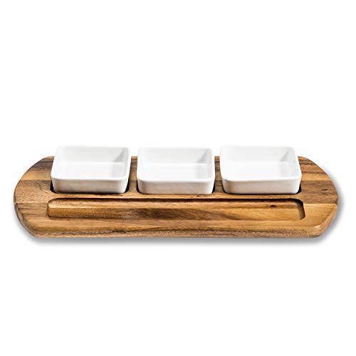 Kalmar Home Charcuterie/Serving Tray w/ 3 square ceramic bowls