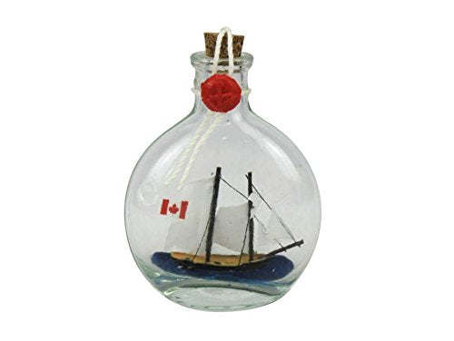 Hampton Iron Handcrafted Nautical Decor Bluenose Sailboat in a Glass Bottle 4" - Ship in a Bottle - Model Boat - Nautic
