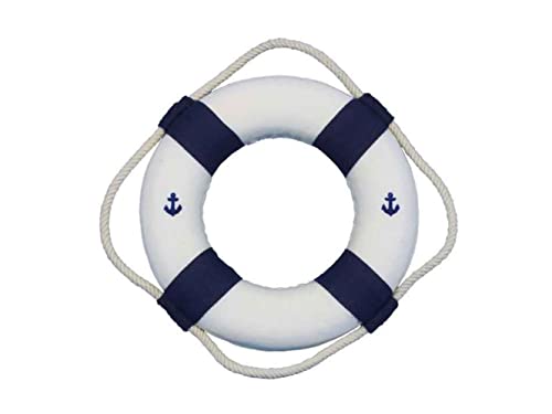 Hampton Iron Handcrafted Nautical Decor Classic White Decorative Anchor Lifering with Blue Bands 6"- Decorative Liferin