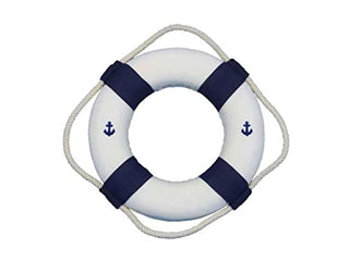 Hampton Iron Handcrafted Nautical Decor Classic White Decorative Anchor Lifering with Blue Bands 6"- Decorative Liferin