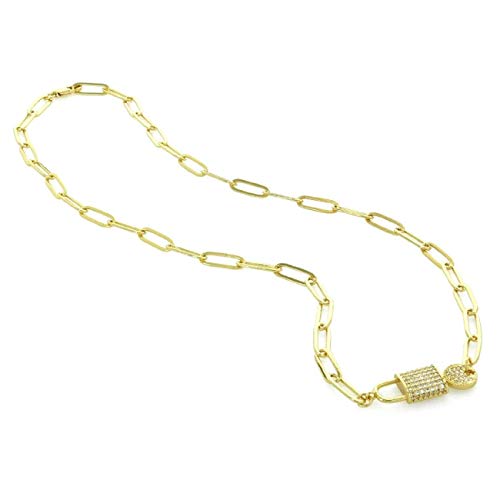 Maya J CZPB72Y Paperclip Lock and Key Necklace, 20-inch Length, Rhodium Plated Over Brass and Cubic Zirconia