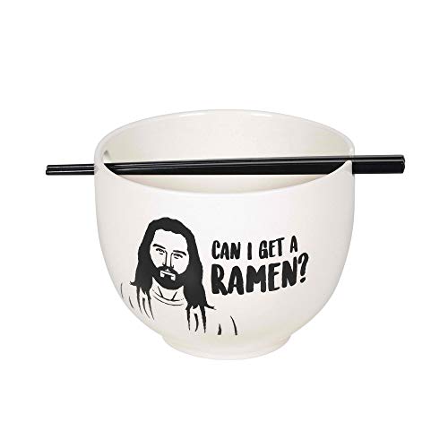 Enesco 6005714 Our Name is Mud Jesus Can I Get a Ramen Bowl and Chopsticks Set, 5.25 Inch, Black and White