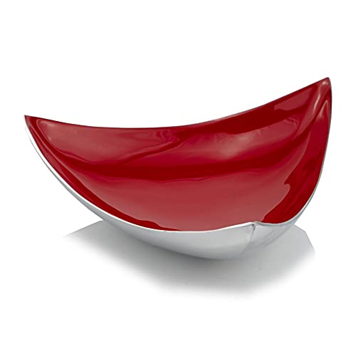 Modern Day Accents Trigon Decorative, Poppy, Triangle Tray, Tabletop, Home, Office, Kitchen, Accents, Décor, Color, L x 14" W x 4" H, Red, Silver
