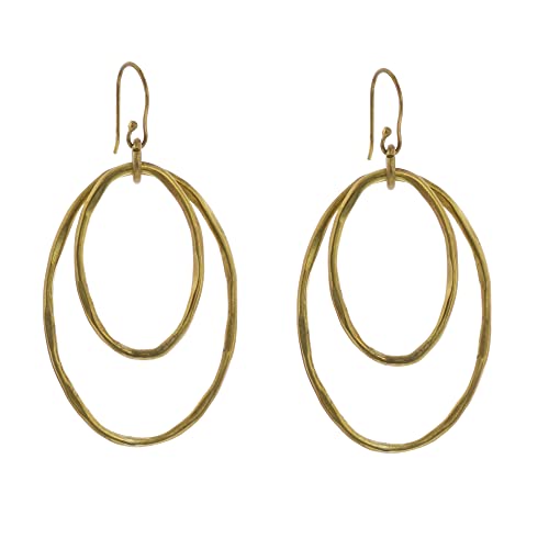 HomArt Oval Gemini Earrings, 2.25-inch Height, Small, Brass