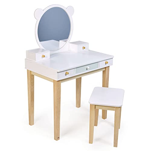 Tender Leaf Toys - Forest Dressing Table - Stunning Wooden Dressing Table and Stool Set - Storage Galore with Large Mirror for Boys and Girls, Enhances Creative Play - Age 3+