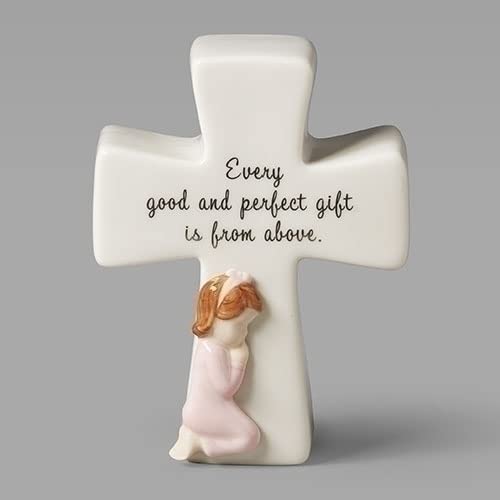 Roman Girl Prayer Box Cross Valencia, 4.75-inch Height, Porcelain, Home Decor, Religious Accent, Bedroom Accessories, Shelve, Table