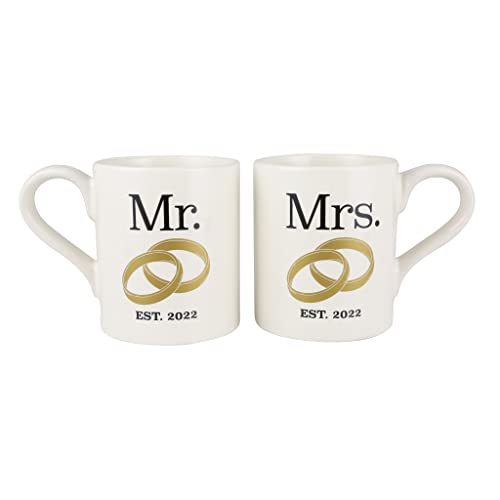Enesco Our Name is Mud Mrs. Newlyweds Established 2022 Coffee Mug Set, 12 Ounce, Multicolor