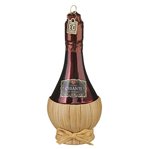 Raz Chianti Bottle Christmas Figurine Ornament 5.5" Glass Hanging Ornament Christmas Tree Decoration