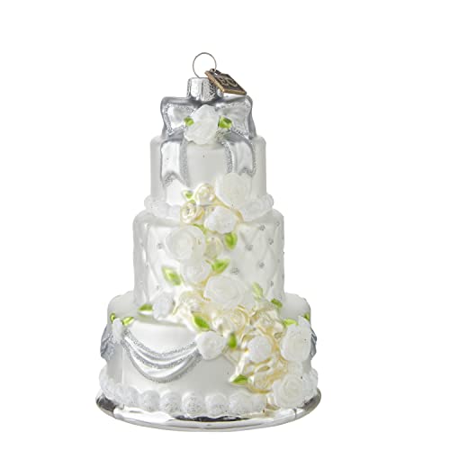 Raz Wedding Cake Christmas Figurine Ornament 5.25" Glass Hanging Ornament Christmas Tree Decoration for Brides, Engagement, Bridal Shower, Wedding Day, Anniversaries