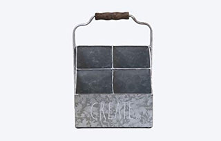 Rae Dunn Desktop Organizer – 4 Compartment Galvanized Steel Table Top Caddy, Stationary Holder – Decorative Storage for Cosmetics, Home and Office Supplies – “Create” Print- Rae Dunn by Designstyles