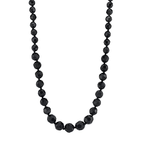 1928 Jewelry Graduated Black Glass Beaded Necklace 15" + 3" Extender