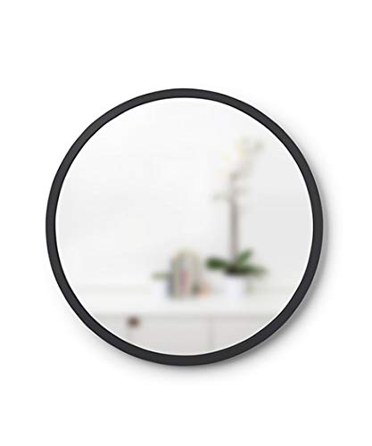 Umbra, Black Hub Rubber Frame-18-Inch Round Mirror for Entryways, Washrooms, Living Rooms and More, Doubles as Modern Wall Art, 18-Inch