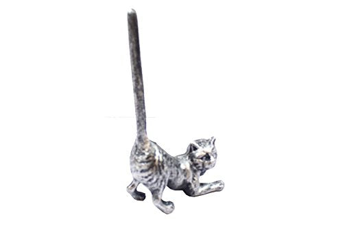 Hampton Iron Rustic Silver Cast Iron Cat Paper Towel Holder 10" - Metal Art Decor - Cat Deco