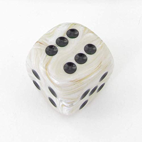 Ivory Marbleized Die with Black Pips D6 30mm (1.18in) Pack of 1 Chessex