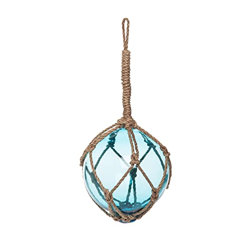 Beachcombers Light Teal Ball with Rope Ornament, 5-inch Height, Glass