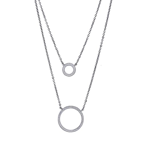 Maya J Jewelry CZPB29W Outline Circles Double Layered Necklace, Brass, White