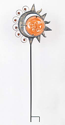 Comfy Hour Sun Moon Face Engraved Collection 42" Metal Art Sunface Moon-Face Garden Stake