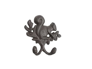 Hampton Iron HANDCRAFTED NAUTICAL DCOR Cast Iron Squirrel with Acorn Decorative Double Metal Wall Hooks 8"