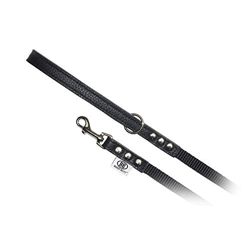 Buddy Belts Pebble Grain Accent Leather Nylon Leash Black - Premium Edition (3/4" x 4')