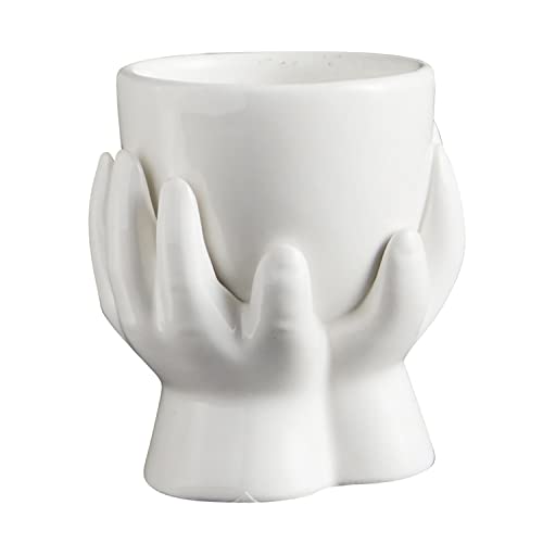 Creative Brands 47th & Main Sleek & Contemporary Shaped White Ceramic Planter Flower Pot for Succulents Small Plants and More, Small, Hands