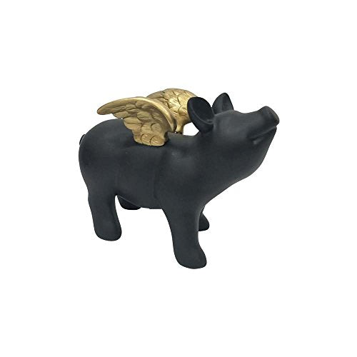Comfy Hour Farmhouse Collection 5" When Pig Fly Figurine Black Pig with Golden Wings Home Decor, Polyresin