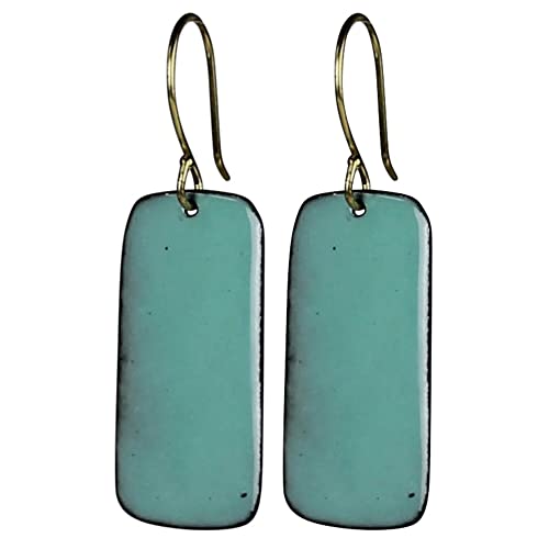 HomArt Rectangle Tab Donte Earrings, 1.75-inch Height, Aqua, Enamel and Brass