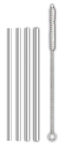HIC Harold Import Co. Reusable Cocktail Straws, Set of 4 with Cleaning Brush, 18/8 Stainless Steel