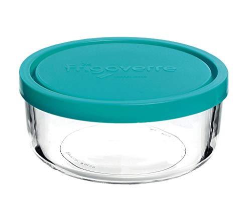 Bormioli Rocco Frigoverre Food Storage Container - 10 oz. Glass, Round - BLUE/CLEAR