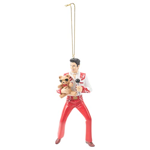 Kurt Adler Adler Elvis Teddy Bear Holiday Red and Tan 4.6 Inch Resin Hanging Ornament