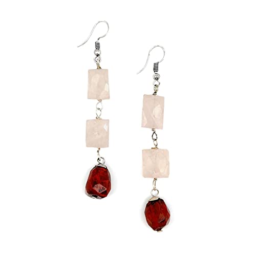 Anju Banjara Earrings - Rose Quartz and Red Jasper Stones