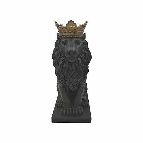 Comfy Hour Farmhouse Home Decor Collection 15" Resin Stone Lion Figurine King of Forest Statue Sculpture Home Decoration, Black & Gold