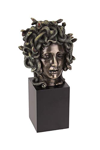 Unicorn Studio Veronese Design Cast Bronze Resin Medusa Head Figure on Plinth Bust Sculpture Painted Accent Art