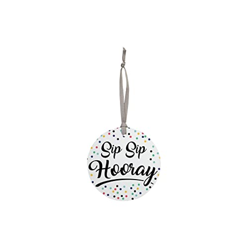 Carson Home Bottle Tag, 3.5-inch Diameter, MDF (Sip Sip Hooray)