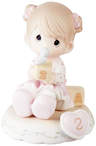 Precious Moments,  Growing In Grace, Age 2, Bisque Porcelain Figurine, Brunette Girl, 142011B