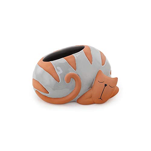 Napco 13266 Grey Napping Cat Planter, 3.5-inch Width, Ceramic