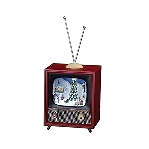 Roman 134504 Musical LED Red TV Rotating Skaters with Christmas Tree Figurine, 5.5-inch Height