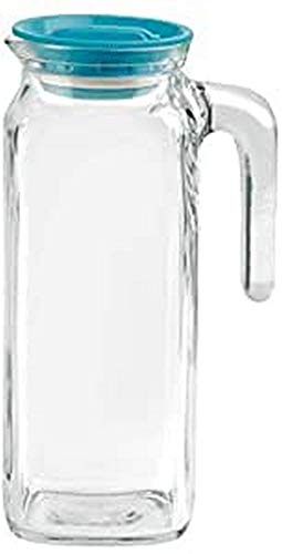 Bormioli Rocco Glass Frigoverre Jug 1 Liter Clear Pitcher With Hermetic Sealing (Set of 1, Teal)