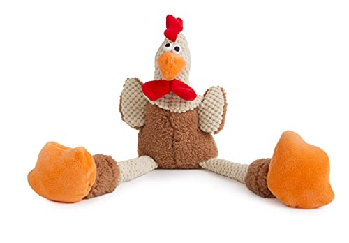 Worldwise goDog Checkers Skinny Rooster With Chew Guard Technology Tough Plush Dog Toy,Brown, Large
