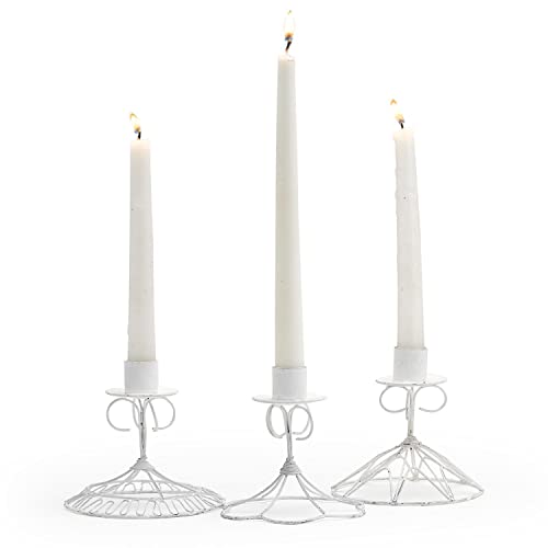 Two's Company Set of 3 French Candlesticks with Antique White Finish in 3 Designs