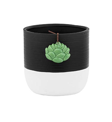 Napco 22248 Black and White Cache with Suc, 4.75-inch Height, Ceramic