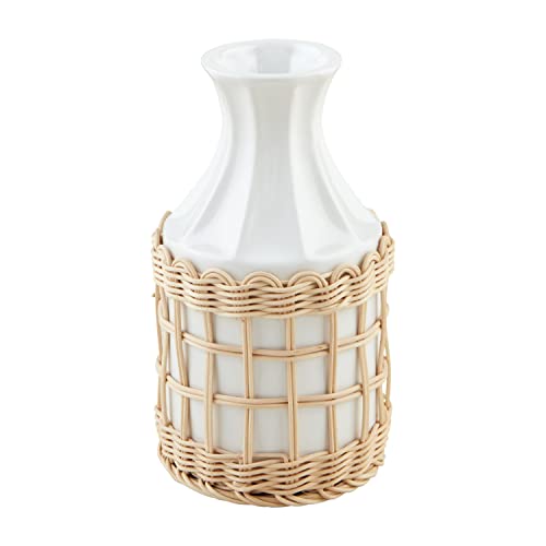 Mud Pie Woven Wrapped Vase, Short, 8-inch Diameter